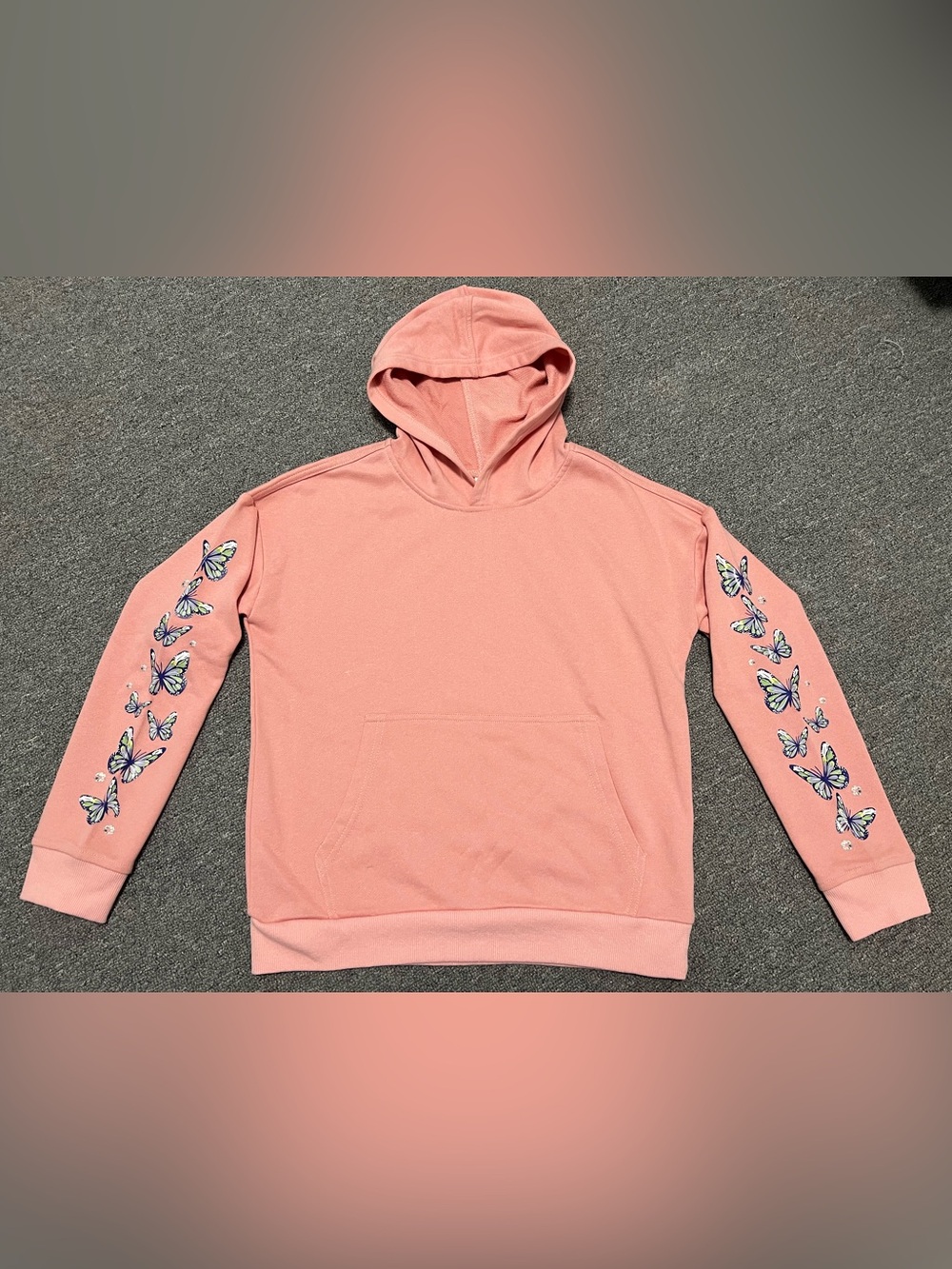Girl’s Pink Hooded Sweatshirt with Butterfly Sleeve 11T